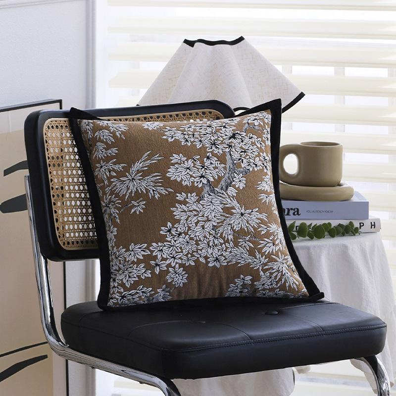 Light Luxury French-style Pillow for Sofa, Living Room, High-end Cushion, Bed Pillow, Car Lumbar Pillow, Brown Pillowcase with Core