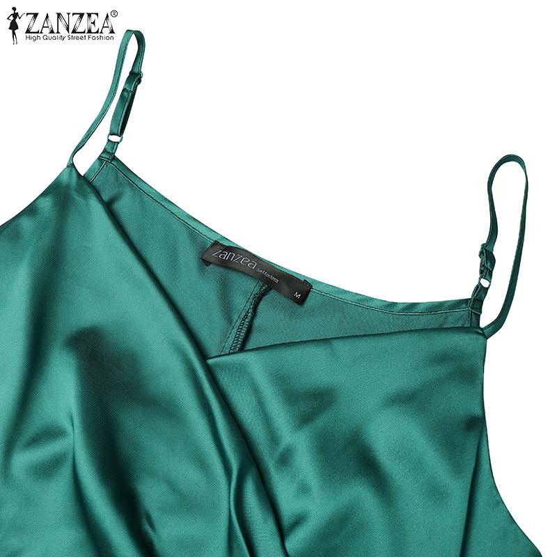 ZANZEA Damen Lässig V-Ausschnitt Sommer Ärmellos Träger Slipkleid