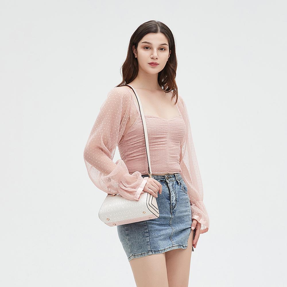 New Disney Mickey Series PU Crossbody Bag, Shoulder Bag, Portable Shoulder Bag Regular Women's Pink White BMK-71669P