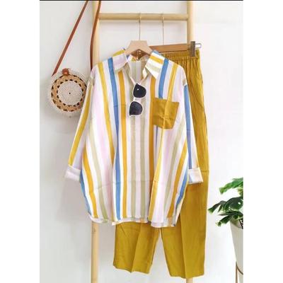 Conjunto casual de dos piezas de manga larga a rayas de talla grande