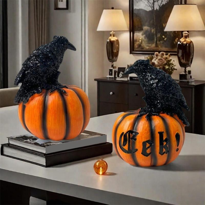 Festival Crow And Pumpkin Resin Statue Halloween Decoration For Indoors Outdoor Party Homes Decors