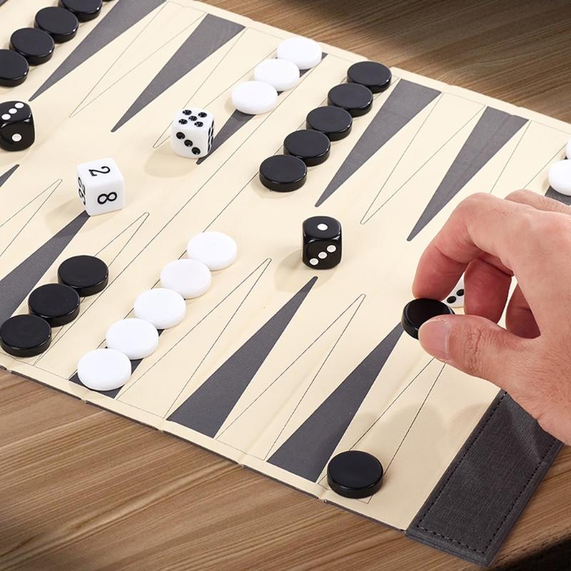 Light Weight Rolls Up PU Leather Backgammon Game Mat Backgammon Board And Chess Set For Traveler And Game Enthusiasts