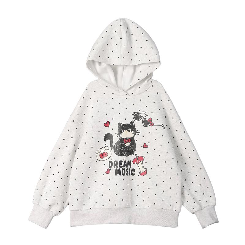 LUSON Girls' Polka Dot Hooded Sweatshirt