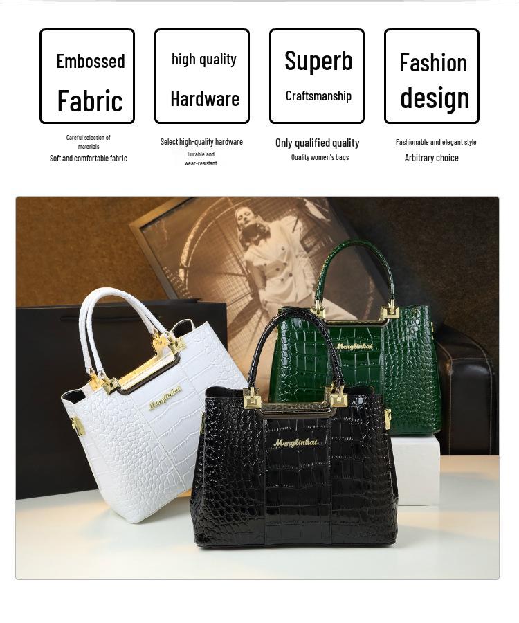 Summer 2024 Shiny Crocodile Pattern Women's Handbag - Light Luxury Style for Middle-Aged Moms