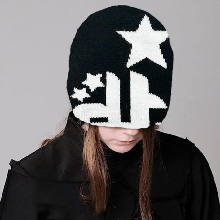 Women Knit Beanie Hats Warm Ear Protector Hat Teens Jacquard Star Handmade Hat