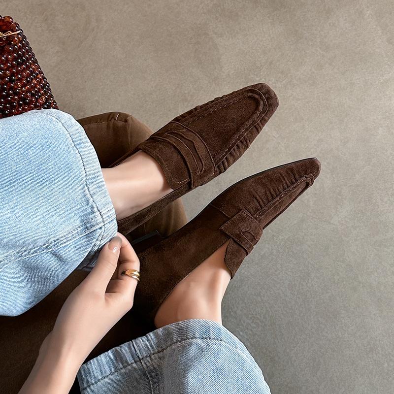 Fashion Retro Low-heel Wrinkle Women Pumps Cow Suede High Quality Shoes Woman 2025 Autumn Concise Casual Working Pumps Black Loafers