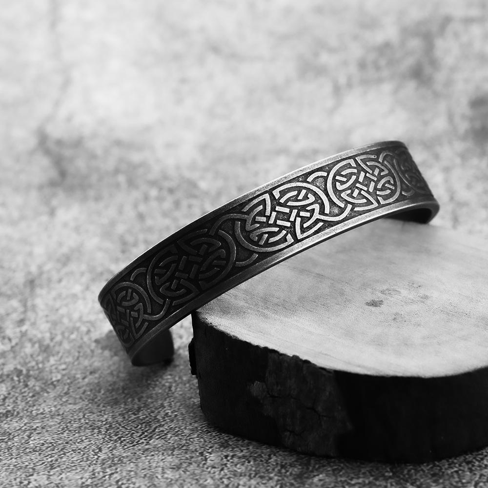 Vintage Viking Celtic Knot Antique Stainless Steel Cuff Bracelet