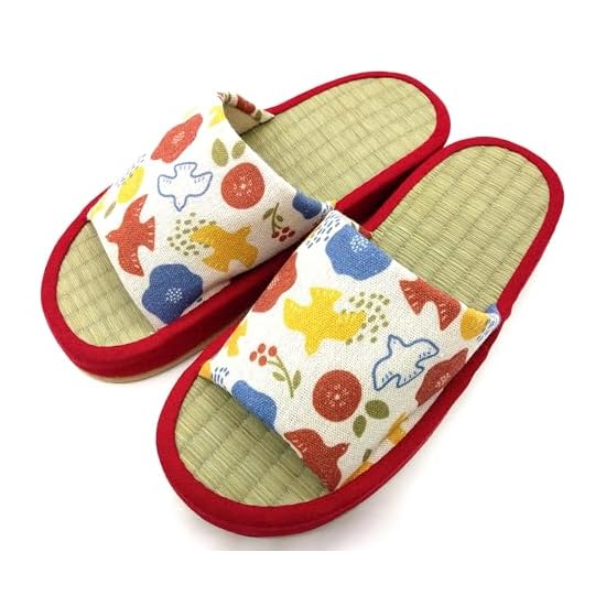 [emptio] Japanese Pattern Platform Tatami Slippers Comfort Plush Indoor Slippers Rush Grass Cushione