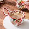 [Ceramic | Bohemian Floral] Microwave Safe Ceramic Coffee Cup |Oval-Shaped | Perfect for Afternoon Tea, Desserts,Single Cup (No Spoon Included)