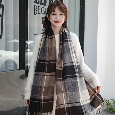 Plaid Scarf for Women Autumn and Winter Warm Tassel New Style Imitation Cashmere Scarf for Men and Women Universal Couple Style