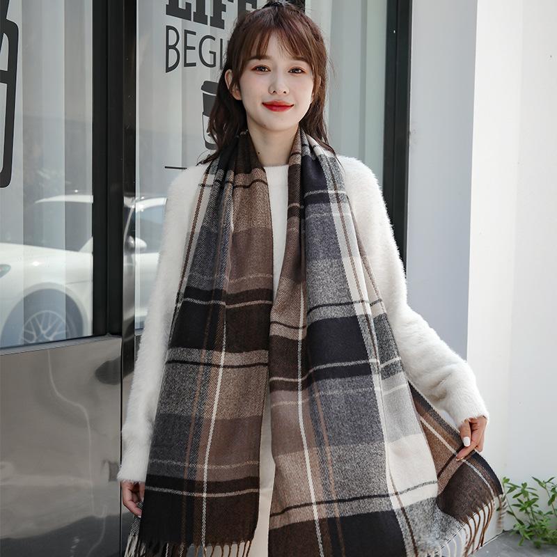Plaid Scarf for Women Autumn and Winter Warm Tassel New Style Imitation Cashmere Scarf for Men and Women Universal Couple Style