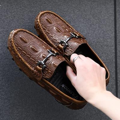 Fashion Men Casual Shoes Genuine Leather Crocodile Style Luxury Brand Mens Loafers Moccasins Slip On Black Driving Shoes Plus Size 38-47