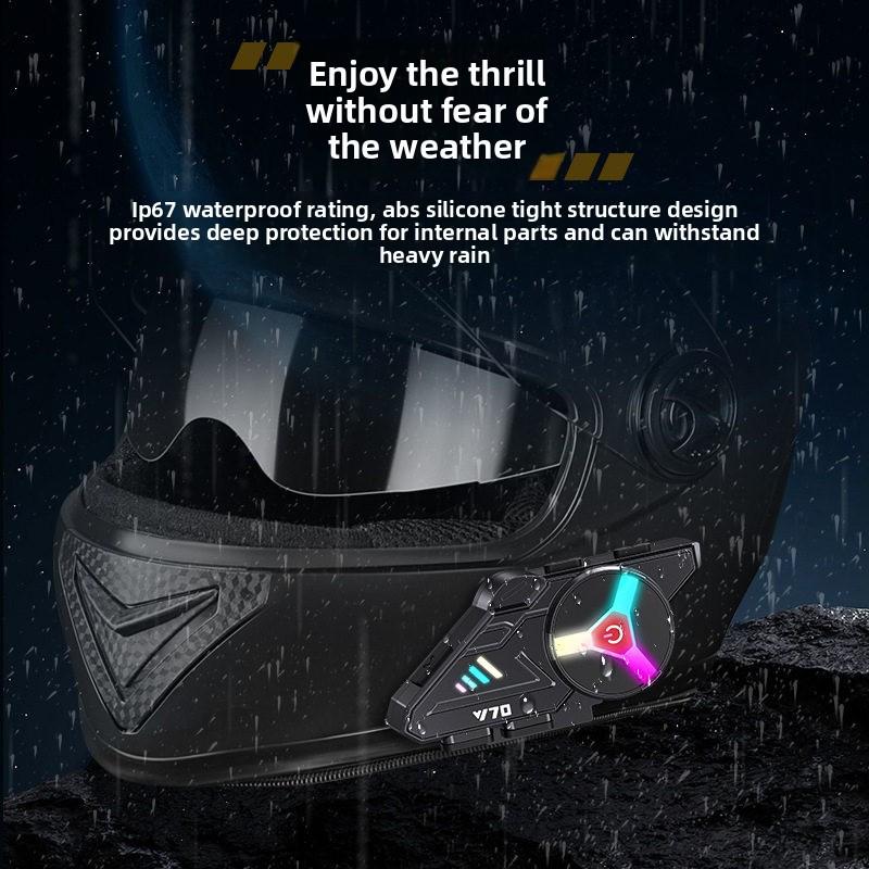 2026 NEW Y70 Colorful Lights Motorcycle Bluetooth Helmet Headset Earphone IPX6 Waterproof Support Connecting 2 Phones Same Time