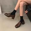Damen Temperament Lederschuhe 35-39 Weiches Leder Eckige Spitze Ein Wort Pferd Hohe Absätze Blockabsatz Elegant Mary Jane Schuhe