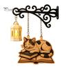 Retro Bookshelf Light Vintage with Cat Sleeping on Book Design, Lantern Rustic Metal Wall Lamp for Reading, Decorative LED Study Room Library
