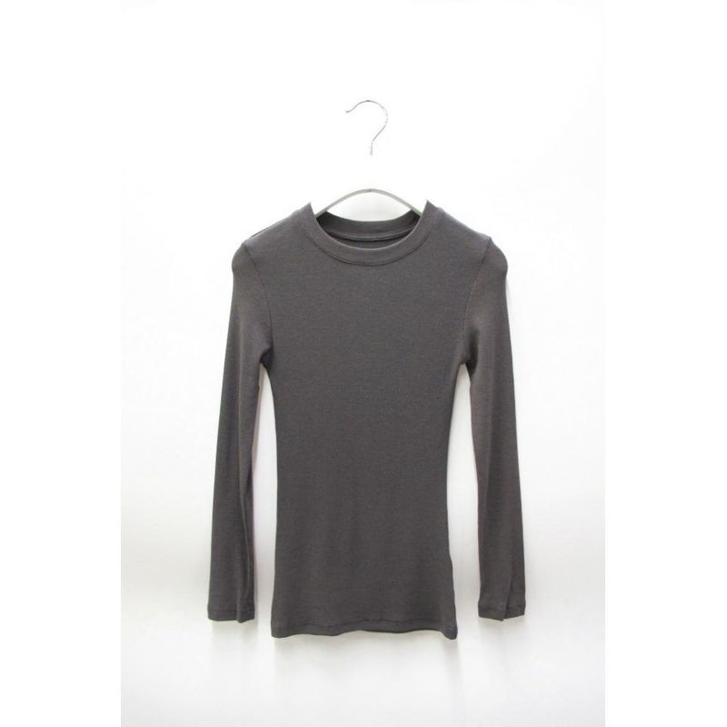 

DMJ New Fashion AA Minimalist Big Chest Thread Fitted round Neck Thin Bottoming Shirt Long Sleeves T-shirt Tee Women Dark gray L