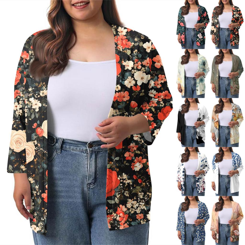 Women's Fall And Winter Fashion Casual Soild 3/4 Sleeve Mid-Length Cardigan Jacket