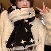 Korean Style Women Winter Scarf Double Side Cashmere Knitted Shawl Star Pattern Neckerchief  Daily