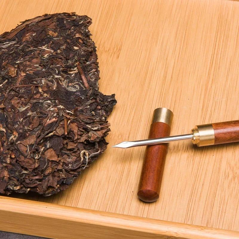 Teenadel aus Edelstahl, Griff aus massivem Sandelholz und Ebenholz, Scheide, langlebiges Pu'er-Tee-Lösemesser, Tee-Set-Zubehör