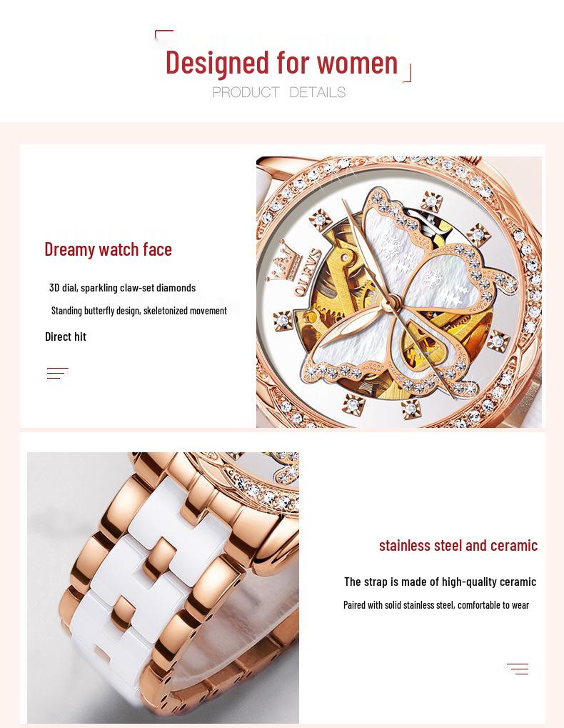 Damskie ceramiczne automatyczne zegarki mechaniczne Oulishi