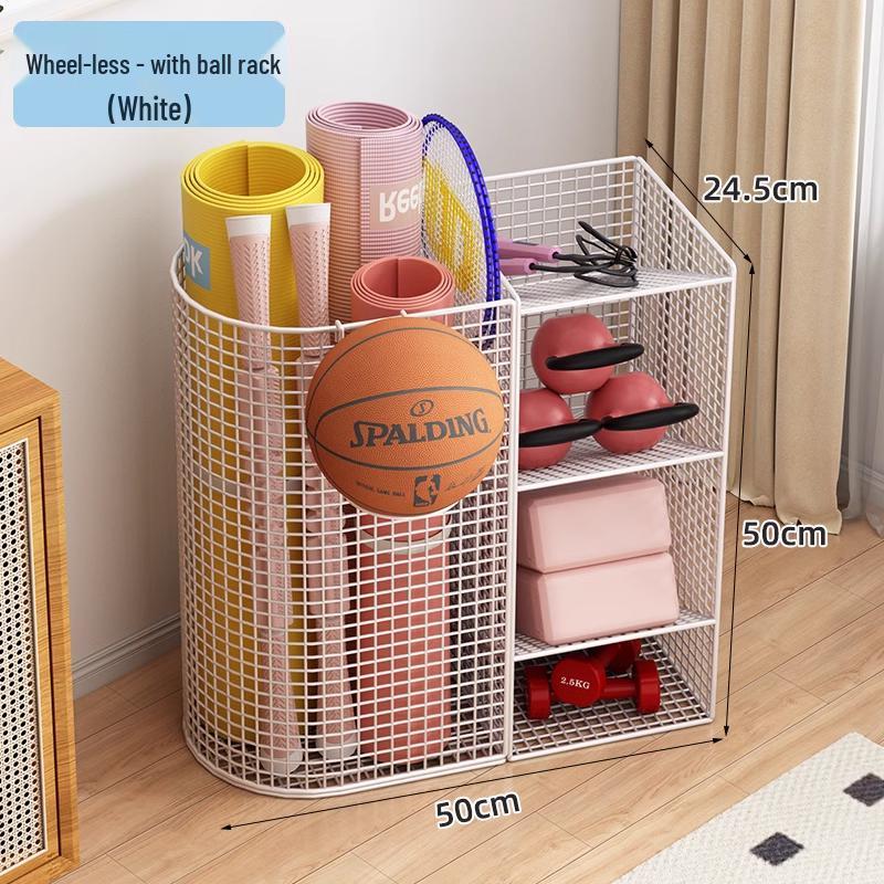 Estante de Chão para Armazenamento de Basquete e Prateleira de Brinquedos para Equipamentos Esportivos e Tapetes de Yoga