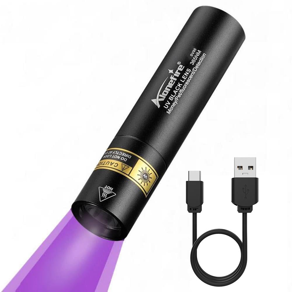 Alonefire SV95 3W UV Blacklight, Powerful, Compact UV LED Light, 365nm Wavelength, USB-C Rechargeable, for Anisakis Detection, Wood's Lamp Testing,