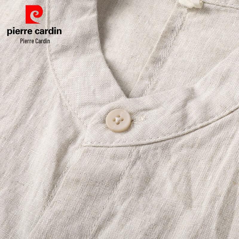 Pierre Cardin Men's 100% Linen Chinese Style Stand-Collar Short-Sleeve Shirt