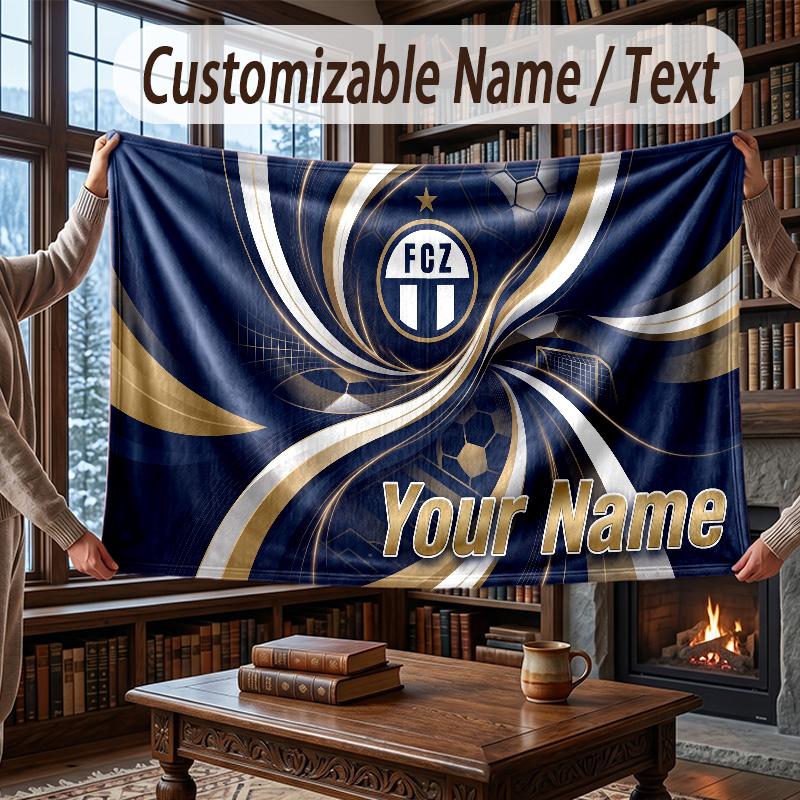 Custom Name Flannel Throw Blanket FC Zürich Pattern Warm Home Decoration