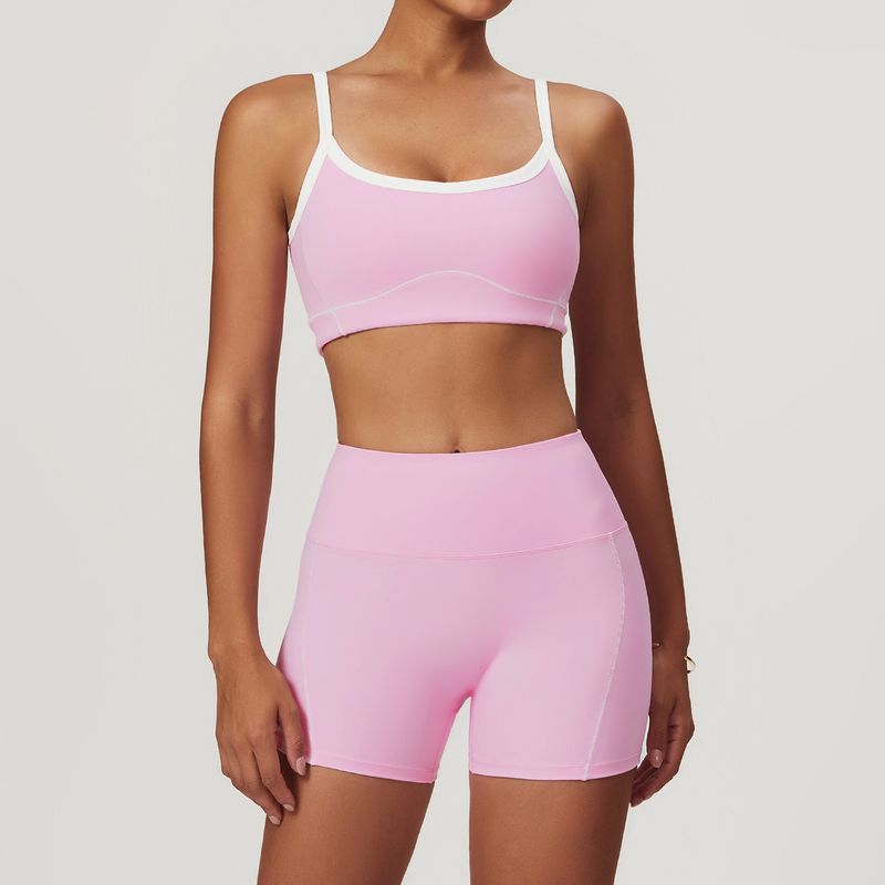 

Guangzhou Zechuang Clothing Co., Ltd. Summer Nude Feel Tight Back Yoga Clothes Suit Female Belly Contracting Hip Lifting Household Bra + shorts Sakura Powder M