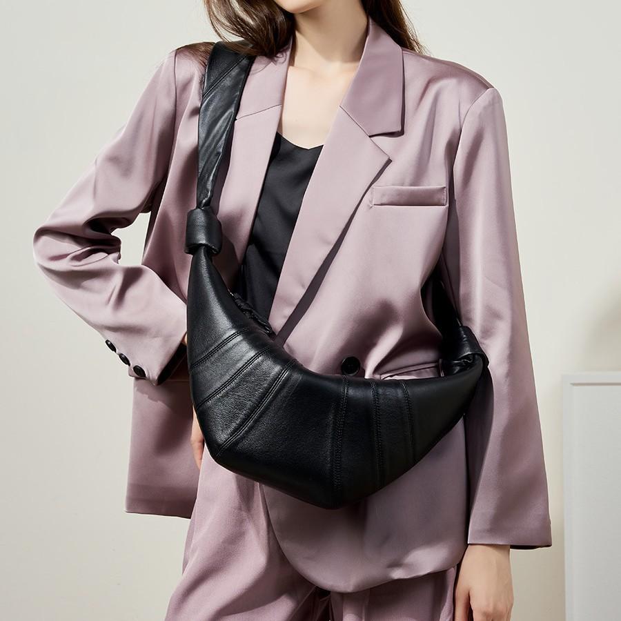 The First Layer Of Lambskin Croissant Bag Diagonal Span Lazy Croissant, Genuine Leather Single Shoulder Diagonal Span, Dumpling Bag Girl