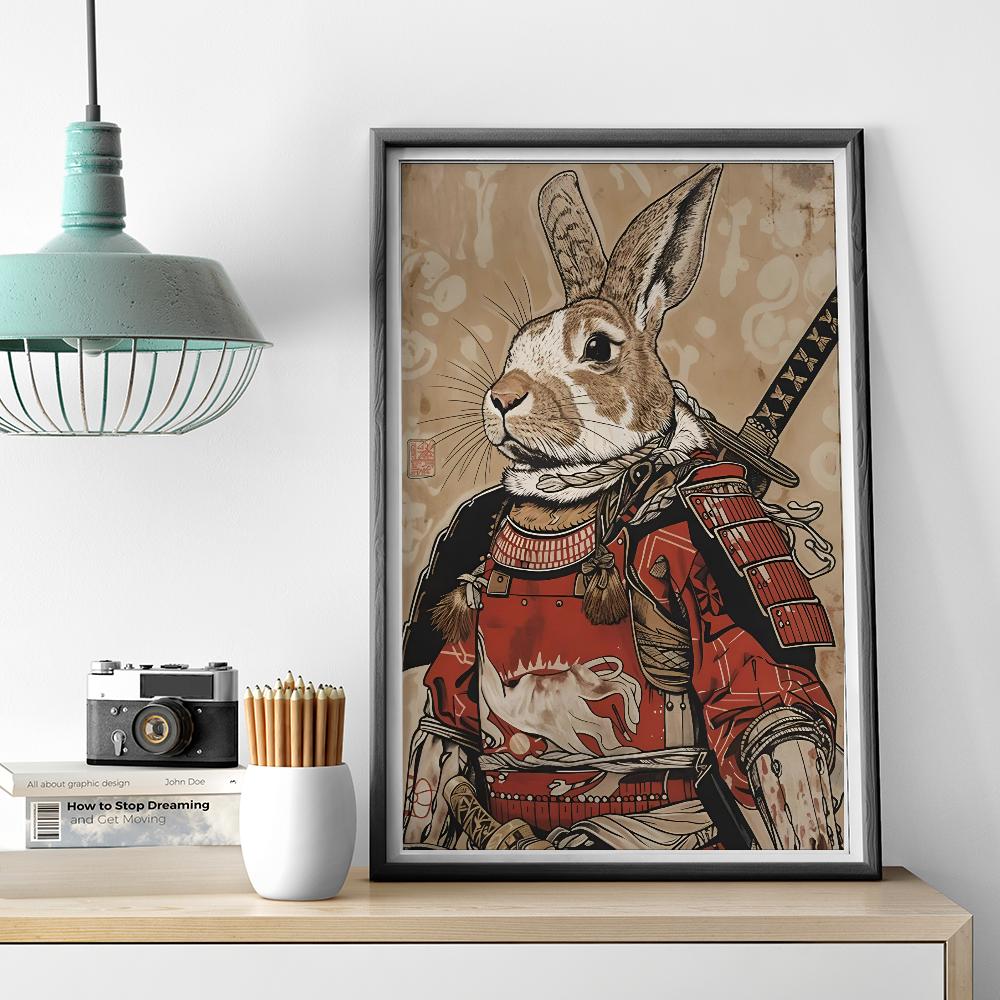 1 Stück Japanisches Panda Hase Fuchs Löwe Schildkröte Samurai Poster HD Poster Heim Zimmer Bar Café Dekor Kunst Wandmalerei Bild