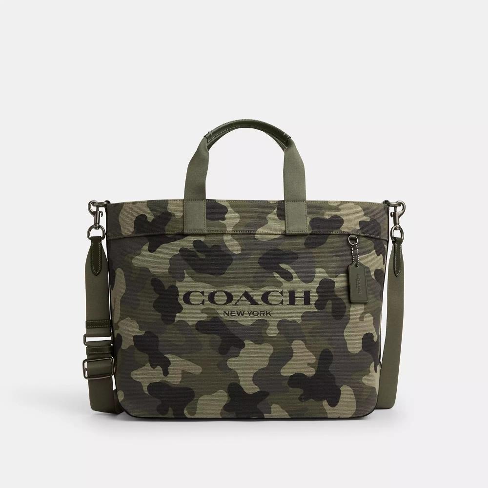 

Coach Tote Bag 38 With Camo Print Gunmetal Green Multi One Size