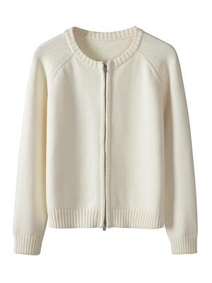 100% Cotton Men's Round Neck Knit Cardigan Zipper Sweater for Autumn and Winter - Loose Fit Thick Jacket