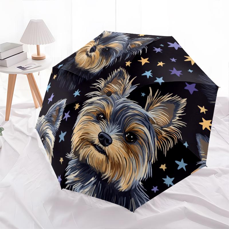 Black Yorkshire Terrier Pattern, Automatic Folding Umbrella, Portable and Foldable Design, 8 Ribs, a Christmas or Birthday Gift.
