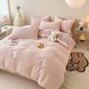 Winter A-class Lamb Plush Cute Rabbit Plush Embroidered Four Piece Set Thick Warm Duvet Cover Double-sided Plush Bedroom Bedding
