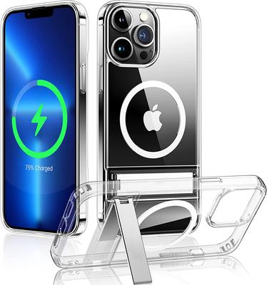 Capa de Telefone Magnética Transparente para Magsafe com Suporte para iPhone 14 Pro Max 13 12 11 15 Plus Mini à Prova de Choque Capa Traseira para Celular