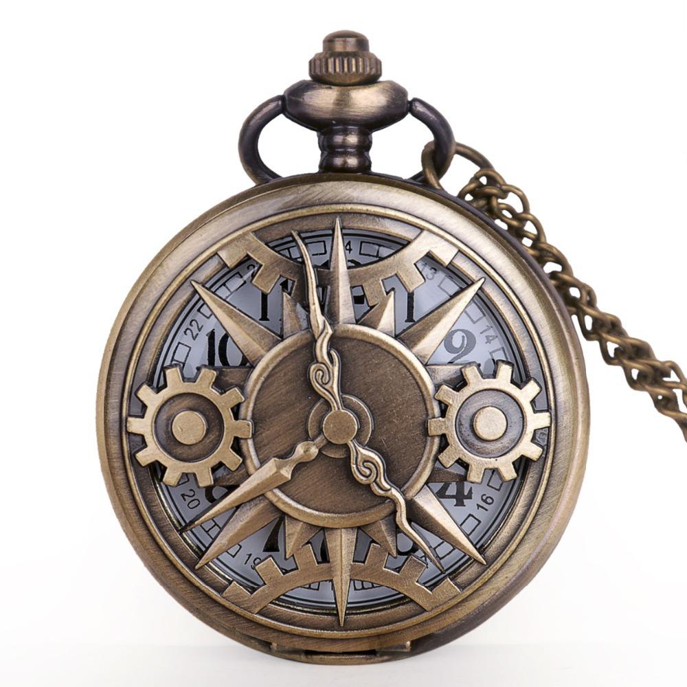 New Punk Steam Gear Hollow Quartz Watch Pocket Necklace Gift Chain Pocket Watch