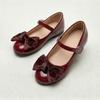 Burgunder Lackleder Mädchen Schleifen Prinzessin Schuhe - Retro Ballerinas für Frühling/Sommer