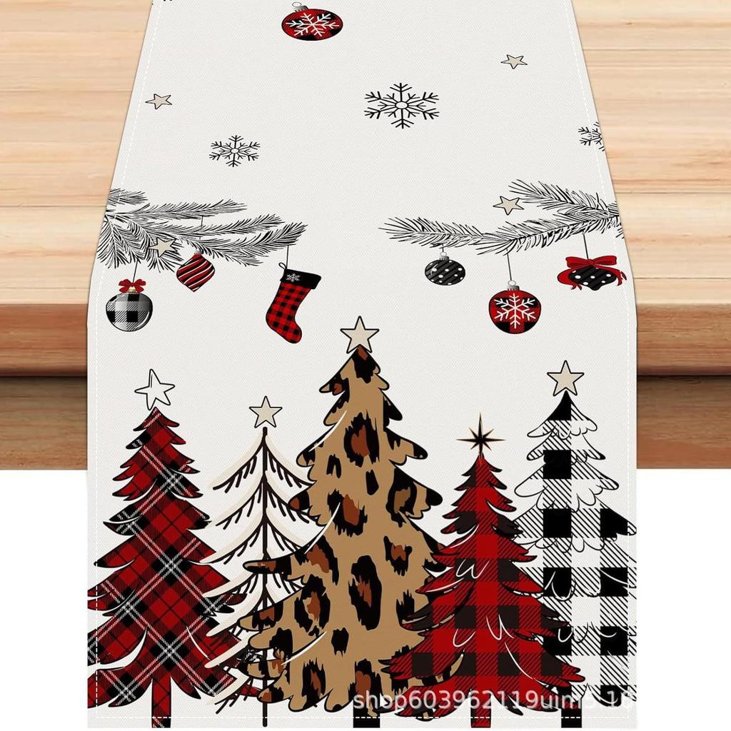 Christmas Table Runner with Santa and Tree Design