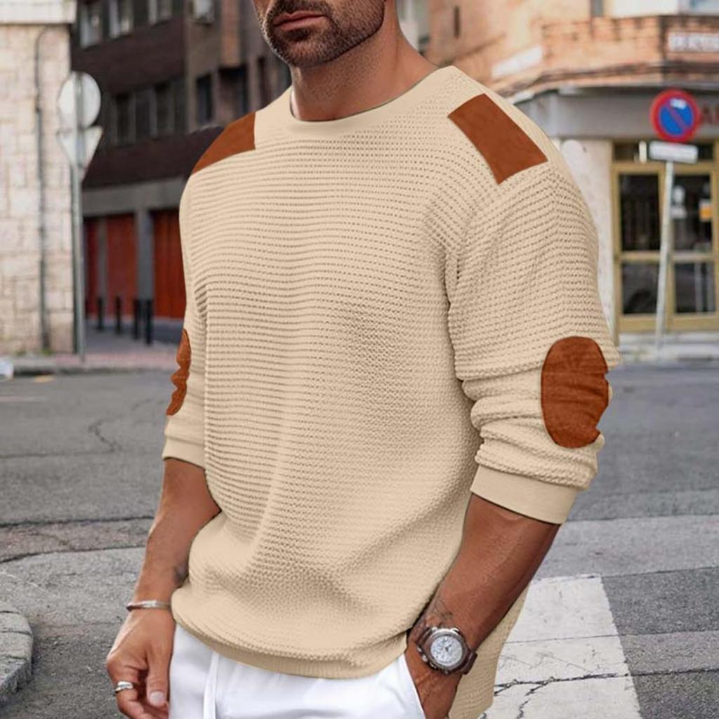 Men's Hoodless Sweatshirt Pullover Sweater For Leisure In And Winter With Ribbed Lightweight Sweatshirts Color