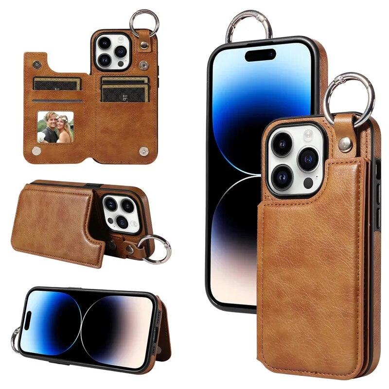 Ring Leder Portemonnaie Karte Handytasche für iPhone 15 Pro Max 14 Plus 13 Pro 12 11 für Samsung Galaxy S24 Ultra S23 S22 S21 FE A15 A54 A34 A14 Flip Cover
