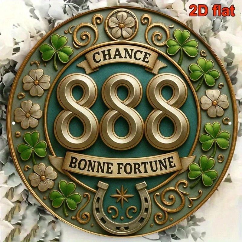 Metal Wall Art Round Vintage French Charm Bonne Fortune Sign for Living Room