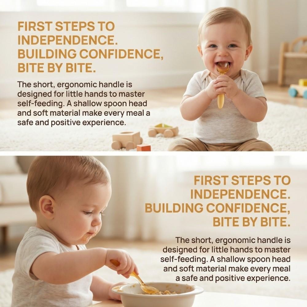Silicone Baby Food Spoon Short Handle Learning To Eat Spoon New Baby Feeding Spoon Learning To Eat