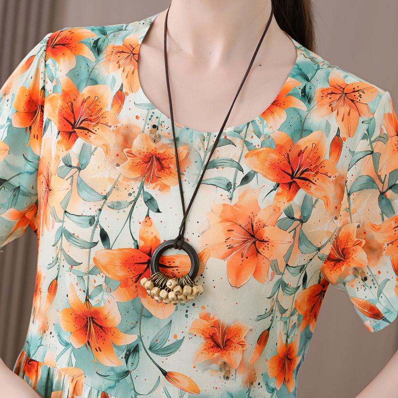 Plus Size Women's Summer Dress Elegant Loose Short Sleeve Long Dress Female Vintage Clothes