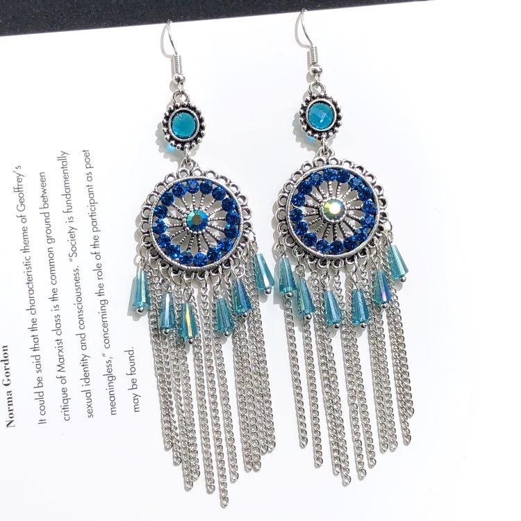 Retro crystal fringed earrings femininity versatile personality long earrings fashion court earrings
