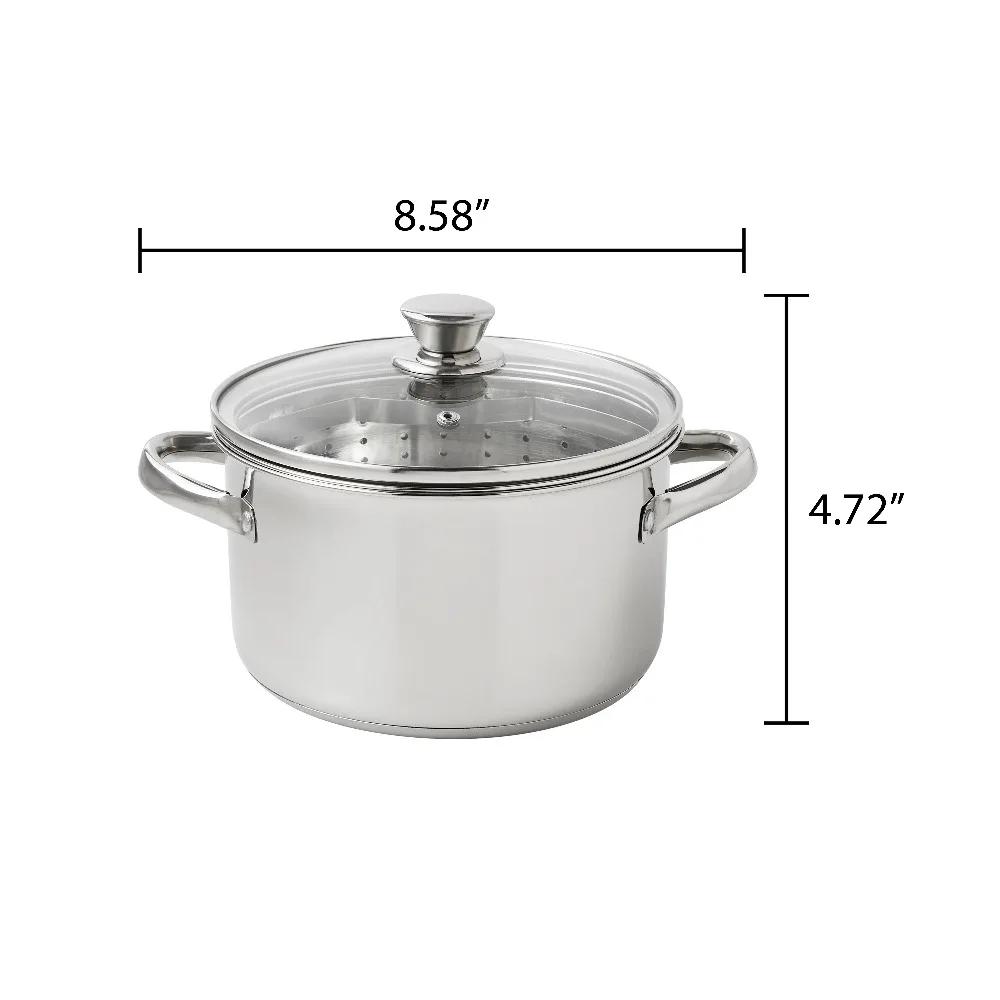 Mainstays Edelstahl 4-Quart Dampfgarer mit Glasdeckel, Induktionsgeeignet, Spülmaschinenfest, Gemüse, Fisch