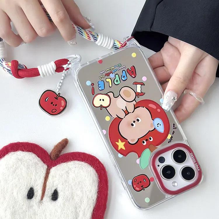 Mirror Anti-theft Lanyard Phone Case Compatible and Suitable for iPhone15 14 13 12 11promax Apple Bear