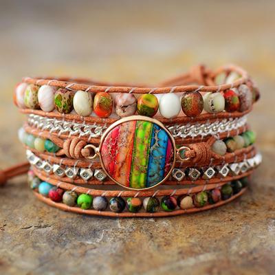BLINGBAY Damenarmband, neuer Naturstein, Amethyst, mehrlagiges Leder, handgewebt, Wickelarmband, Schnur, ethnischer Schmuck, Schmuck, Mädchen, Schmuck, Geschenk