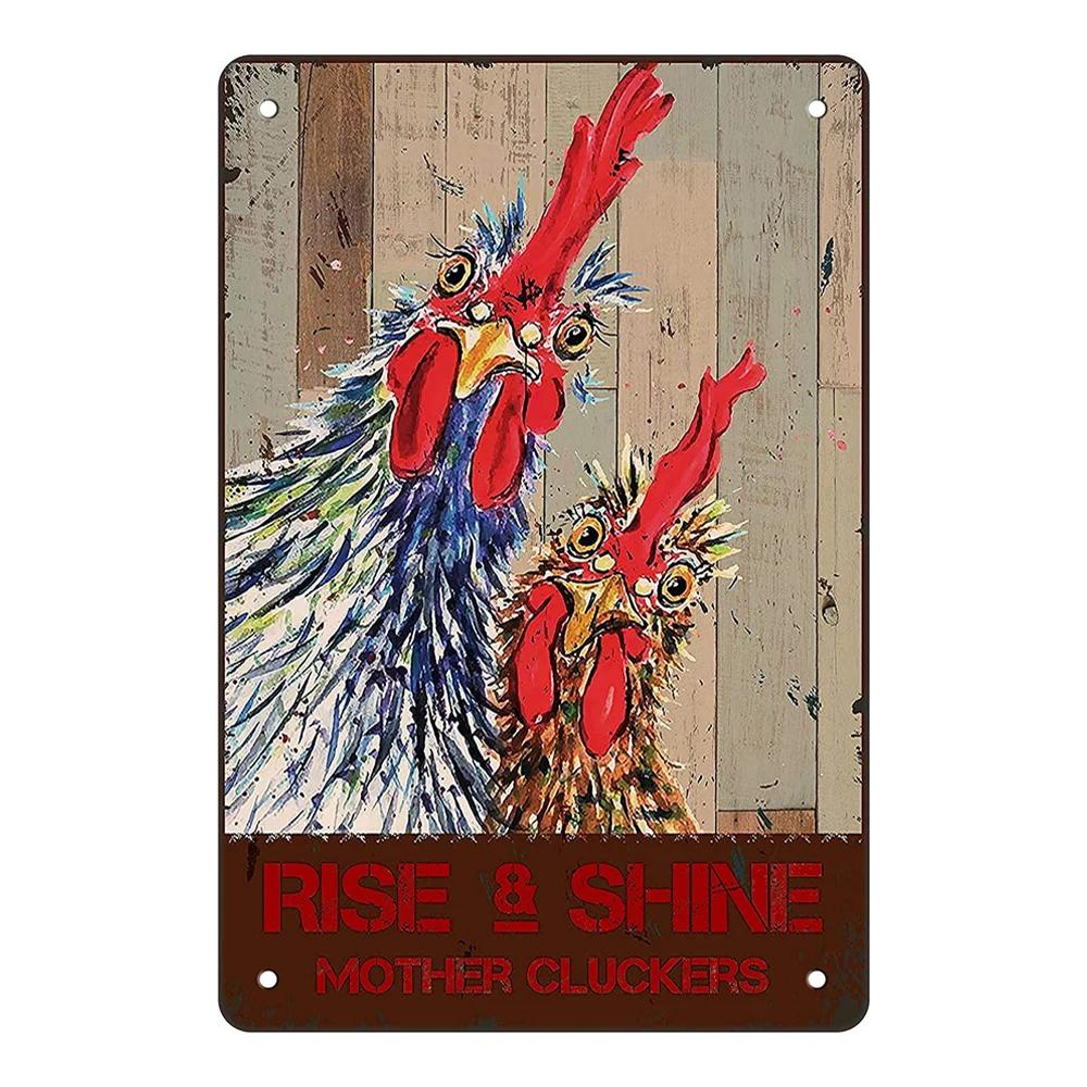 Vintage Chicken Metal Poster Tin Sign Rooster Hen Retro Plaque Plate Farmhouse Farm Wall Decor Retro Metal Poster Plaque