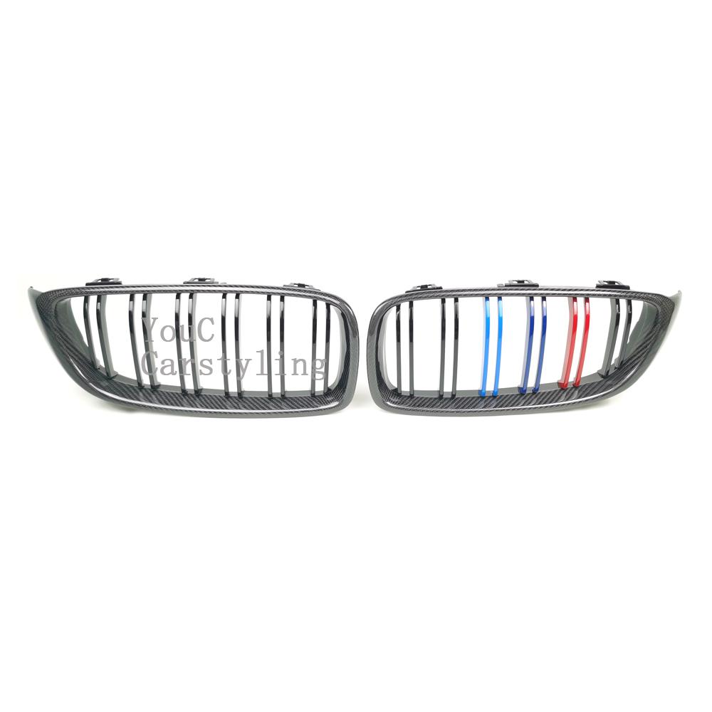 Real Carbon Fiber Gloss M Color Front Kidney Grille For BMW 4 Series F32 F33 F36 M3 F80 M4 F82 F83 425i 430i 440i 435i Gloss M Color